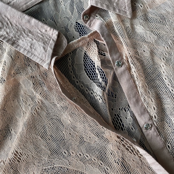 NWT Chan Luu Sleeveless Button Up Lace Sheer Blouse in Light Brown/Blush Size XS - Picture 5 of 8